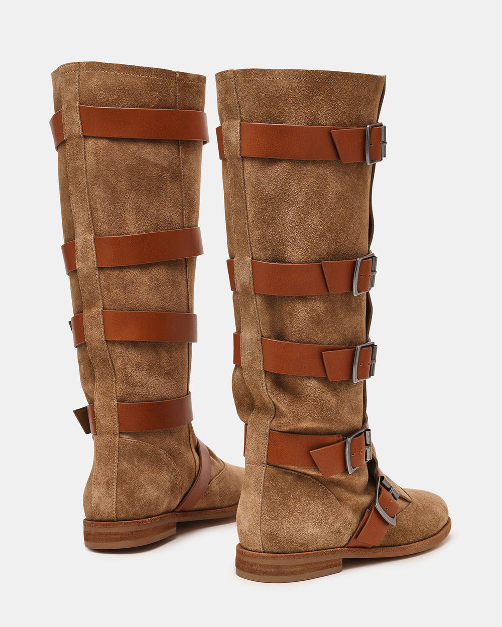 INDIO Tan Suede Buckle Strap Knee-High Round-Toe Women's Boot | Steve Madden online