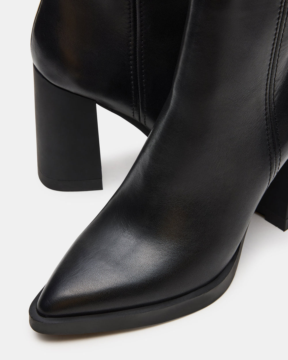 HARDEN Black Leather Women's Pointed-Toe Ankle Boot | Steve Madden US