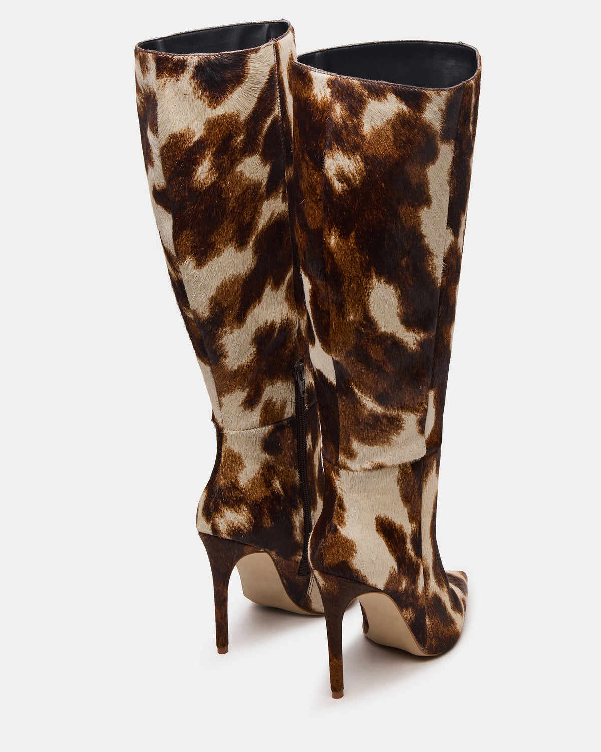 NITRO Brown Cow Print Wide Calf Pointed-Toe Stiletto Heel Knee-High Women's Boots | Steve Madden discount