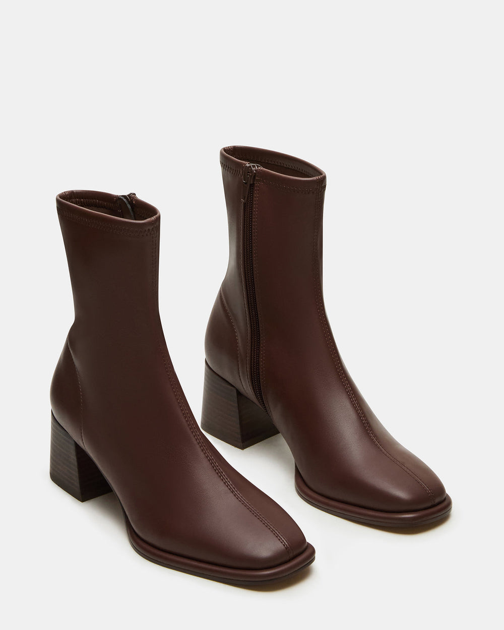 PAMMY Brown Square-Toe Block Heel Women's Ankle Boot | Steve Madden outlet