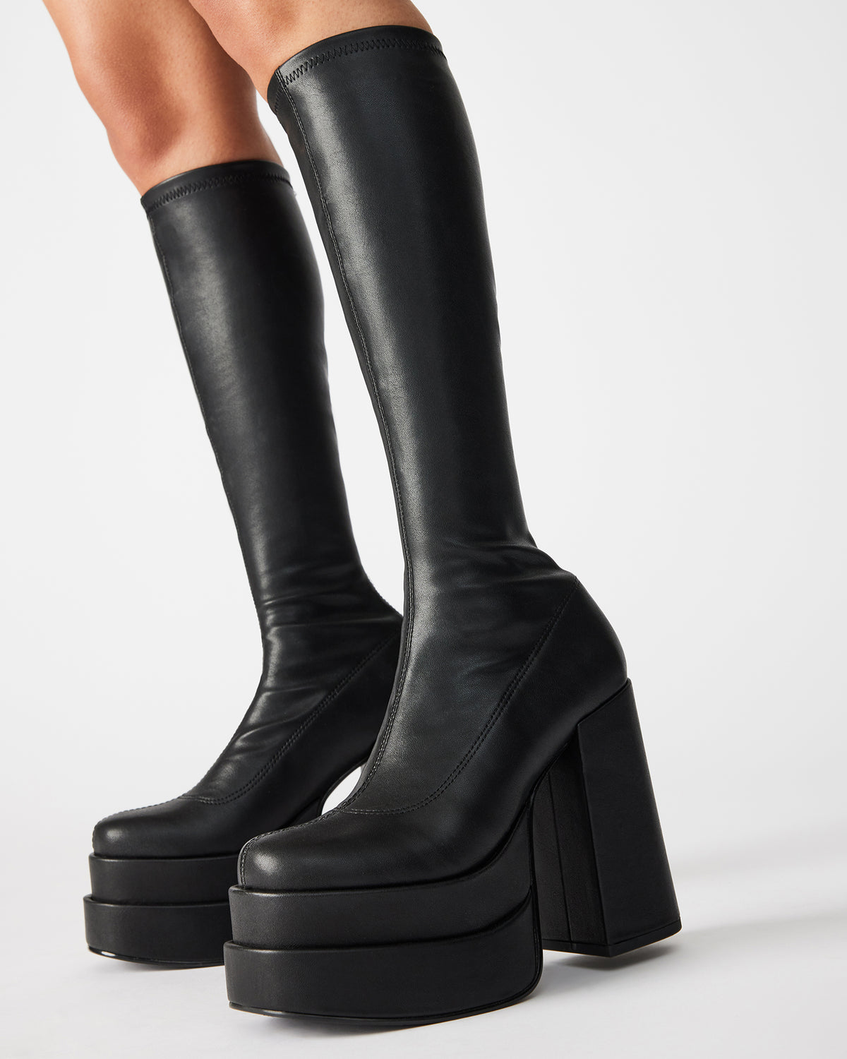 CYPRESS Black Women's Platform Vegan Leather Boots | Steve Madden outlet