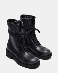CRIMSON Black Distressed Moto Combat Women's Ankle Booties | Steve Madden Sale