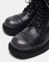 CRIMSON Black Distressed Moto Combat Women's Ankle Booties | Steve Madden Sale