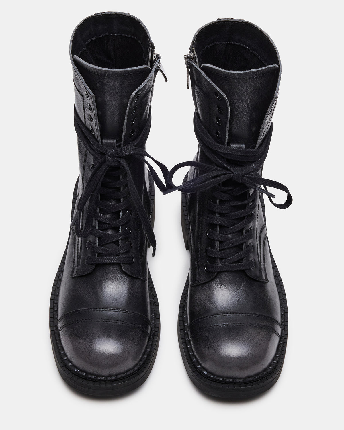 CRIMSON Black Distressed Moto Combat Women's Ankle Booties | Steve Madden Sale