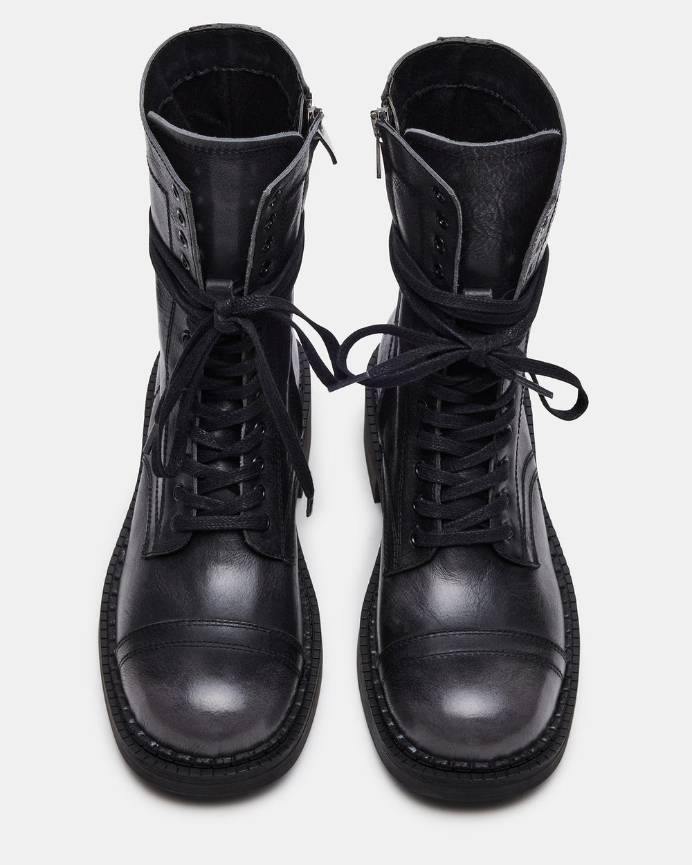 CRIMSON Black Distressed Moto Combat Women's Ankle Booties | Steve Madden Sale