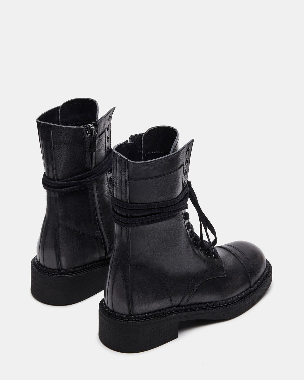 CRIMSON Black Distressed Moto Combat Women's Ankle Booties | Steve Madden Sale