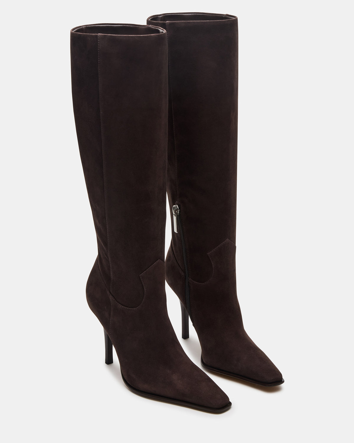 WESCOT Brown Suede Square-Toe Knee-High Heeled Women's Boot | Steve Madden for Sale