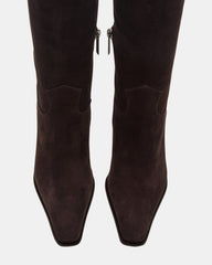 WESCOT Brown Suede Square-Toe Knee-High Heeled Women's Boot | Steve Madden for Sale