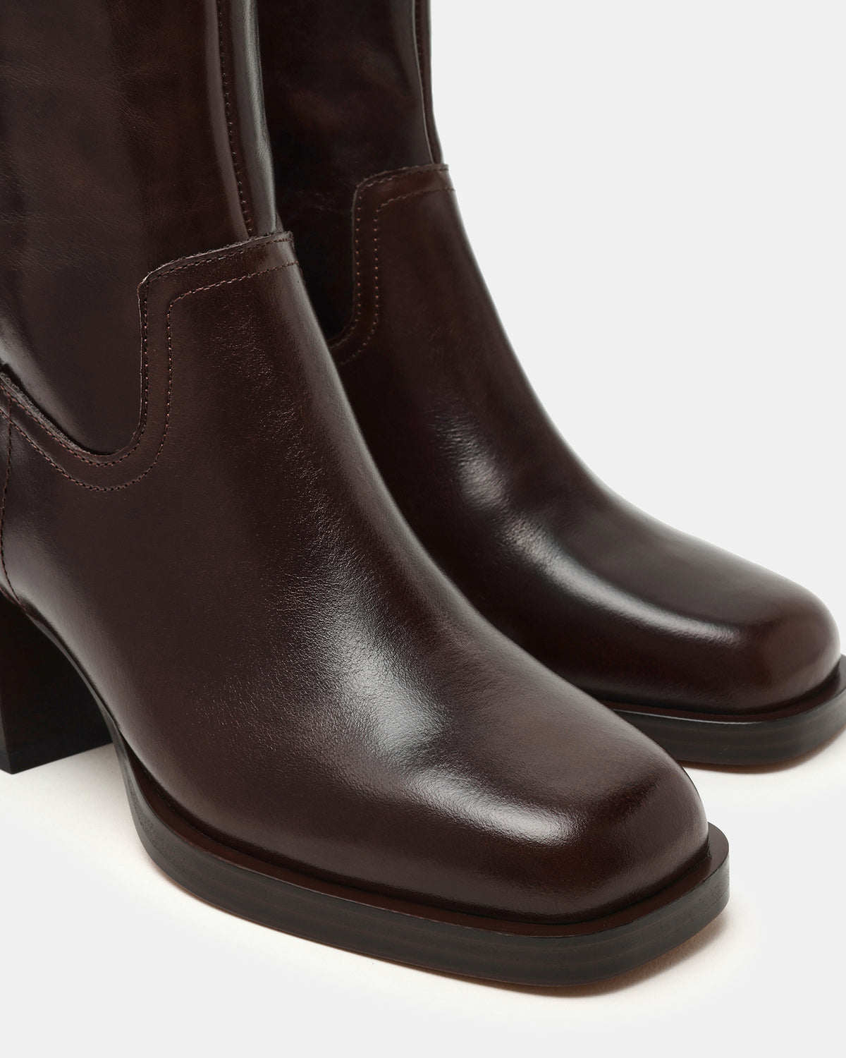 LATCHES Brown Leather Square-Toe Block Heel Women's Ankle Boot | Steve Madden near me