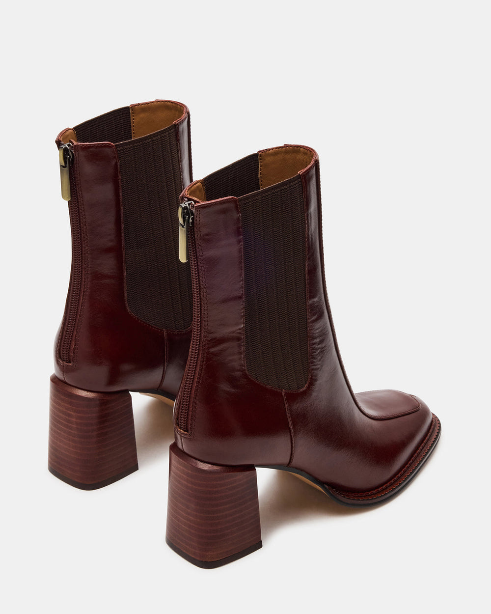 DOWNTOWN Brown Leather Women's Chelsea Block Heel Ankle Boot | Steve Madden discount
