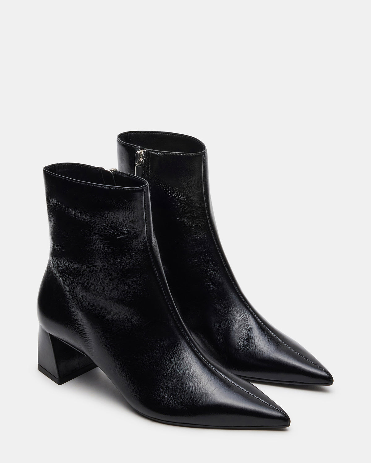 ASHLI Black Leather Pointed-Toe Block Heel Women's Ankle Boot | Steve Madden outlet