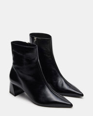 ASHLI Black Leather Pointed-Toe Block Heel Women's Ankle Boot | Steve Madden outlet
