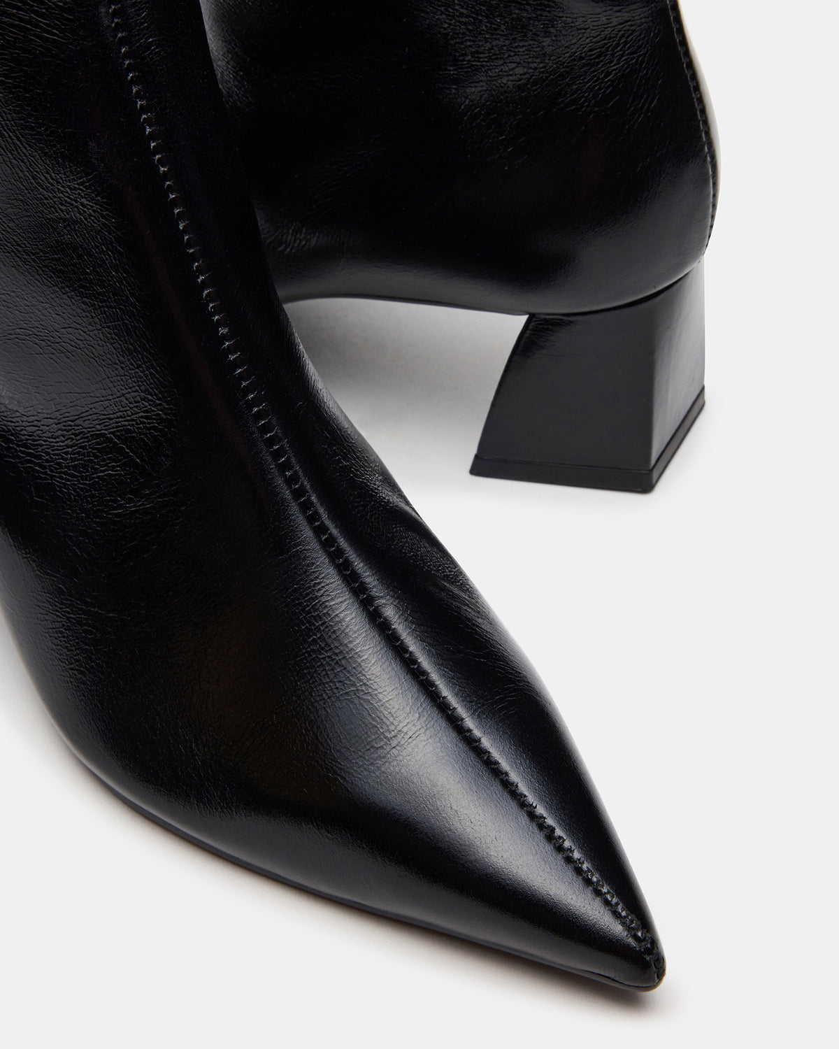 ASHLI Black Leather Pointed-Toe Block Heel Women's Ankle Boot | Steve Madden outlet