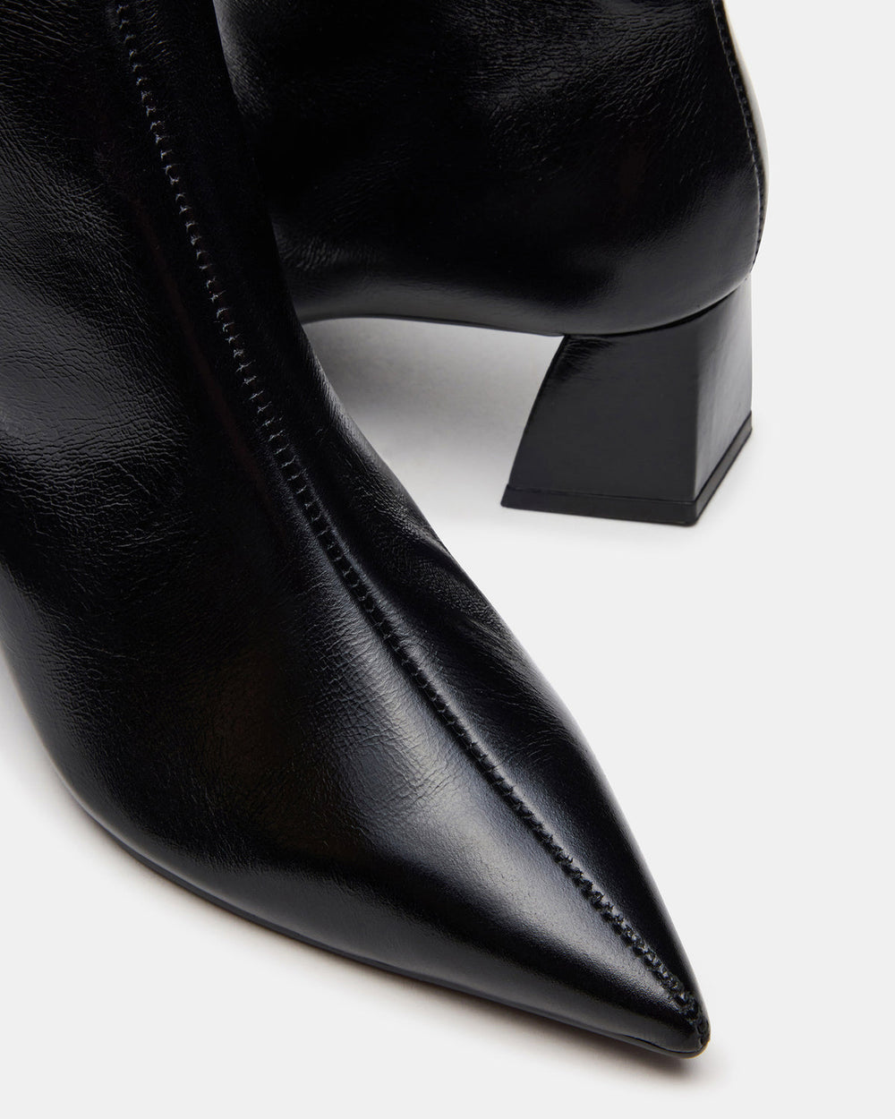 ASHLI Black Leather Pointed-Toe Block Heel Women's Ankle Boot | Steve Madden outlet