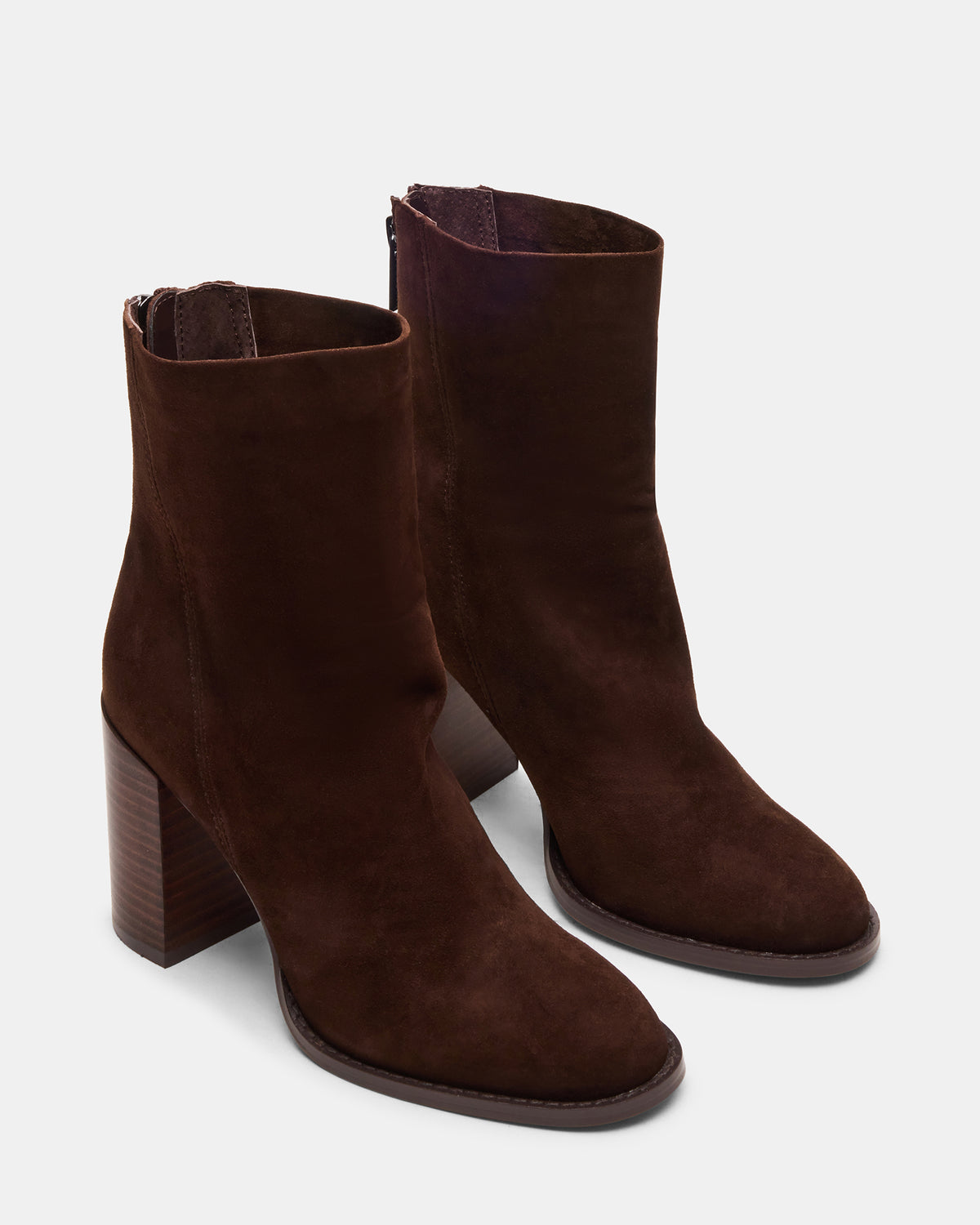 OBSESSION Chocolate Brown Suede Rounded Toe Block Heel Women's Ankle Boot | Steve Madden Sale