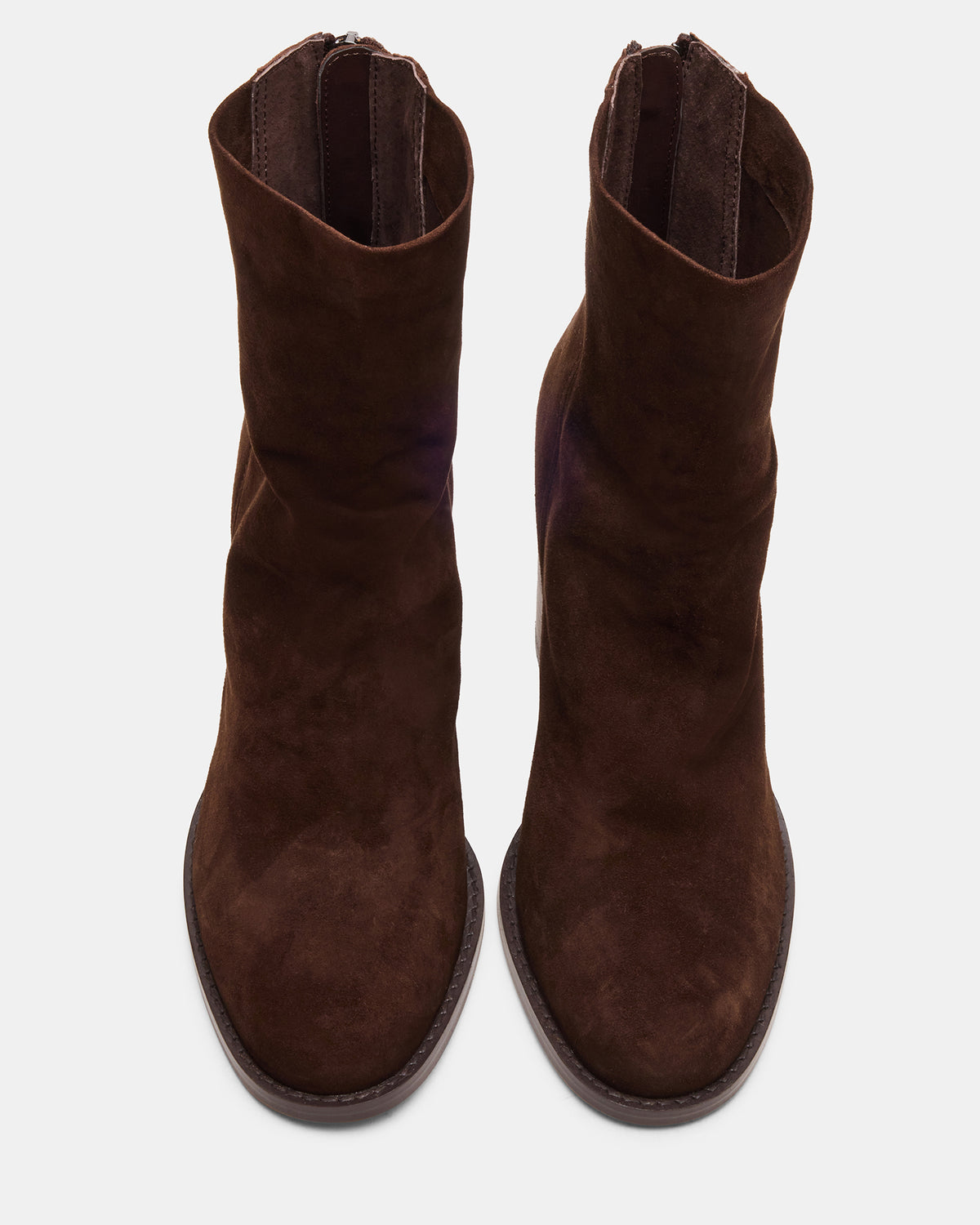 OBSESSION Chocolate Brown Suede Rounded Toe Block Heel Women's Ankle Boot | Steve Madden Sale