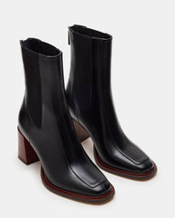 DOWNTOWN Black Leather Chelsea Block Heel Ankle Boot | Women's Booties | Steve Madden for Sale