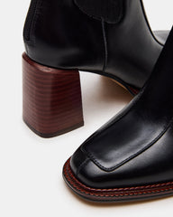 DOWNTOWN Black Leather Chelsea Block Heel Ankle Boot | Women's Booties | Steve Madden for Sale