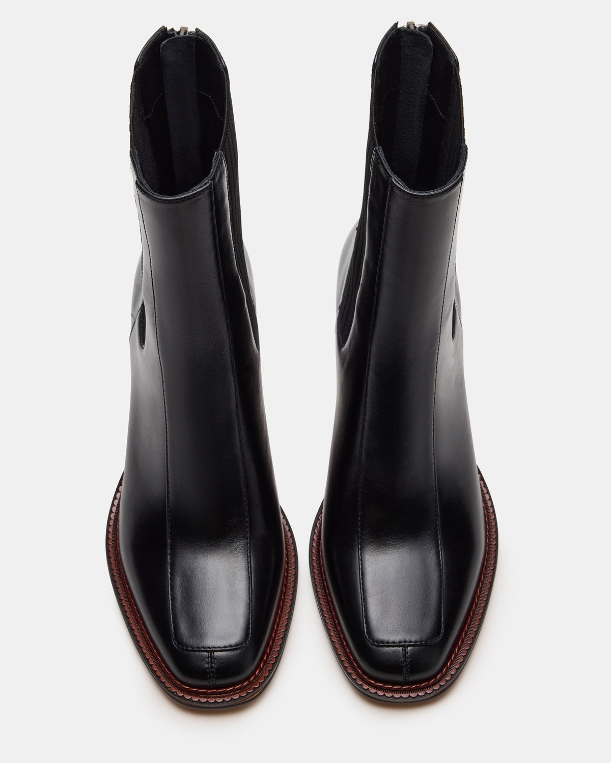 DOWNTOWN Black Leather Chelsea Block Heel Ankle Boot | Women's Booties | Steve Madden for Sale