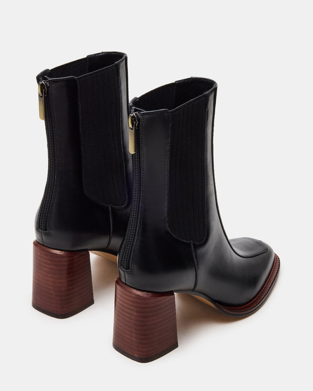 DOWNTOWN Black Leather Chelsea Block Heel Ankle Boot | Women's Booties | Steve Madden for Sale