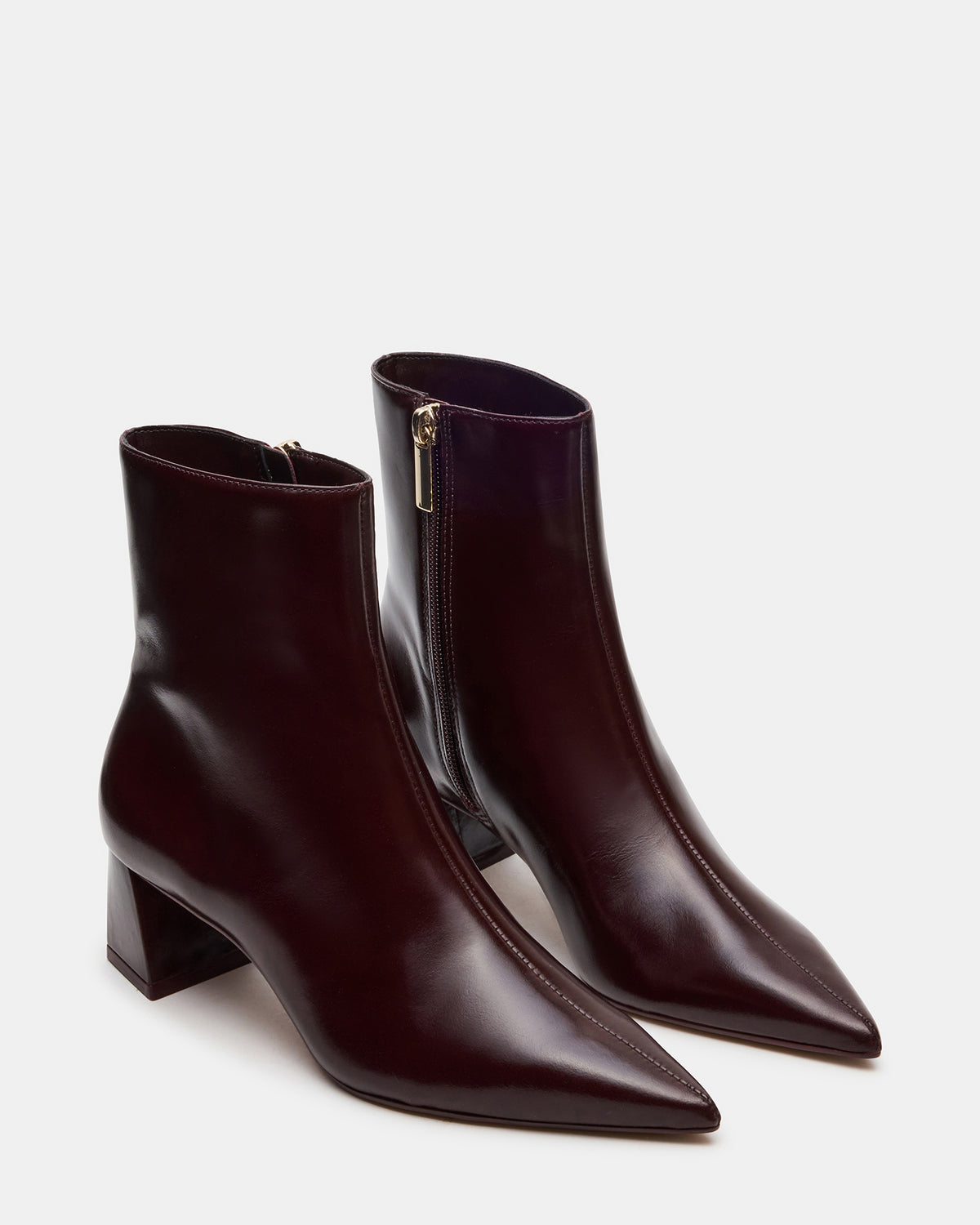 ASHLI Wine Leather Pointed-Toe Block Heel Women's Ankle Boot | Steve Madden on Sale