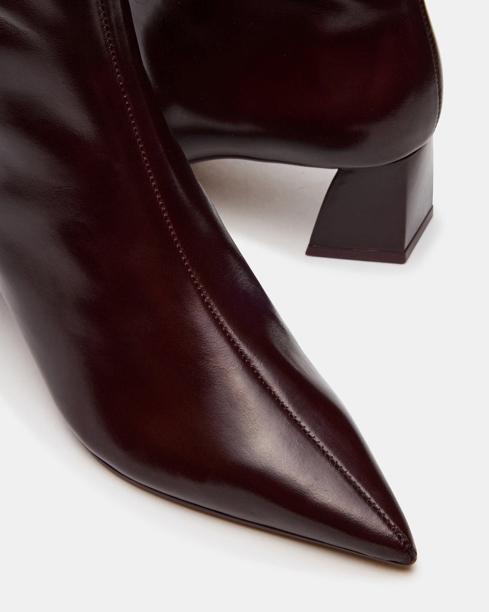 ASHLI Wine Leather Pointed-Toe Block Heel Women's Ankle Boot | Steve Madden on Sale