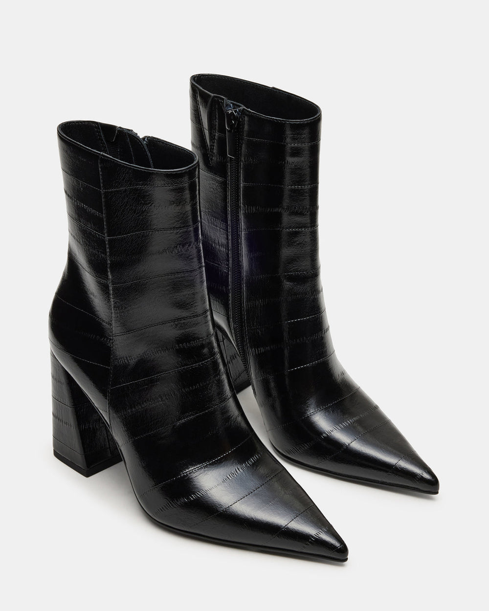 AUDREANA Black Eel Pointed-Toe Block Heel Women's Ankle Boot | Steve Madden Sale