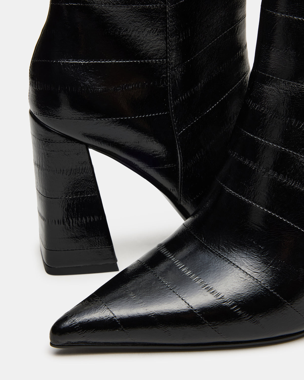 AUDREANA Black Eel Pointed-Toe Block Heel Women's Ankle Boot | Steve Madden Sale