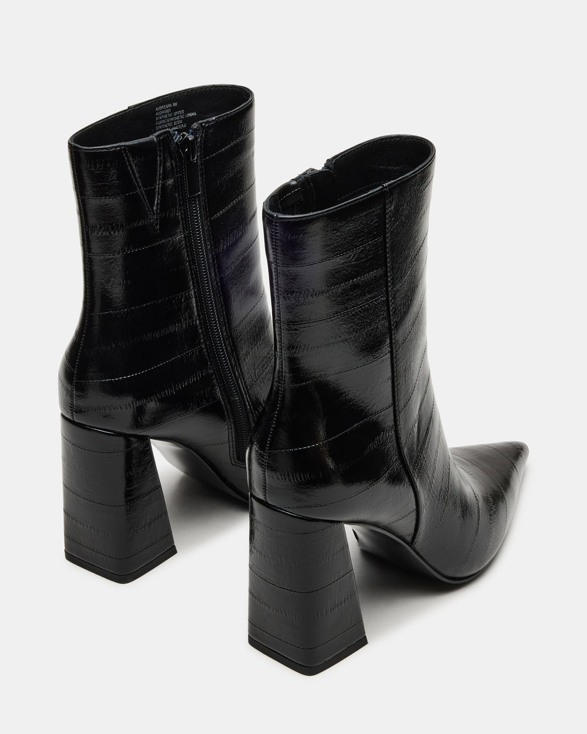 AUDREANA Black Eel Pointed-Toe Block Heel Women's Ankle Boot | Steve Madden Sale