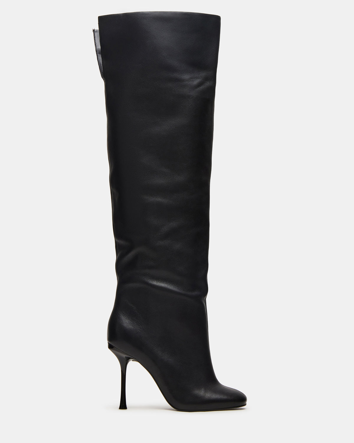 ALLURING Black Leather Over-The-Knee Square-Toe Heeled Women's Boot | Steve Madden US