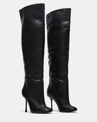 ALLURING Black Leather Over-The-Knee Square-Toe Heeled Women's Boot | Steve Madden US