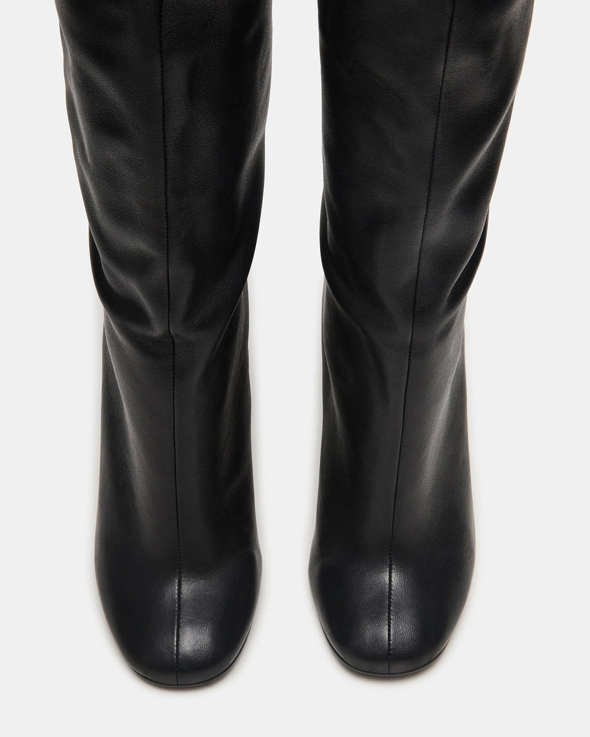 ALLURING Black Leather Over-The-Knee Square-Toe Heeled Women's Boot | Steve Madden US