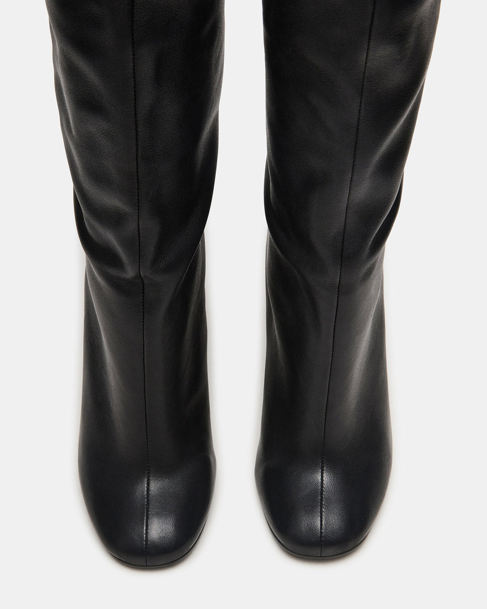 ALLURING Black Leather Over-The-Knee Square-Toe Heeled Women's Boot | Steve Madden US