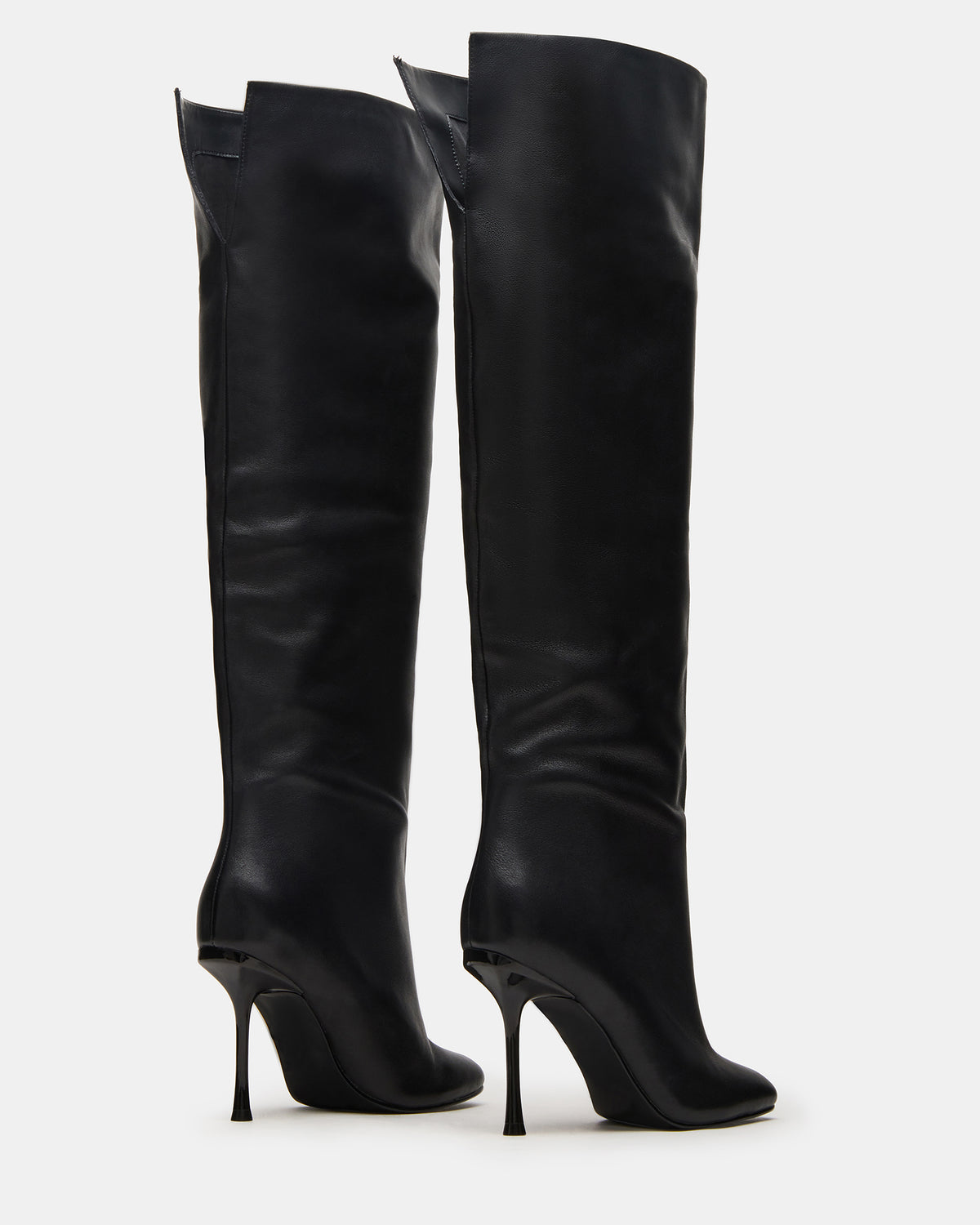 ALLURING Black Leather Over-The-Knee Square-Toe Heeled Women's Boot | Steve Madden US