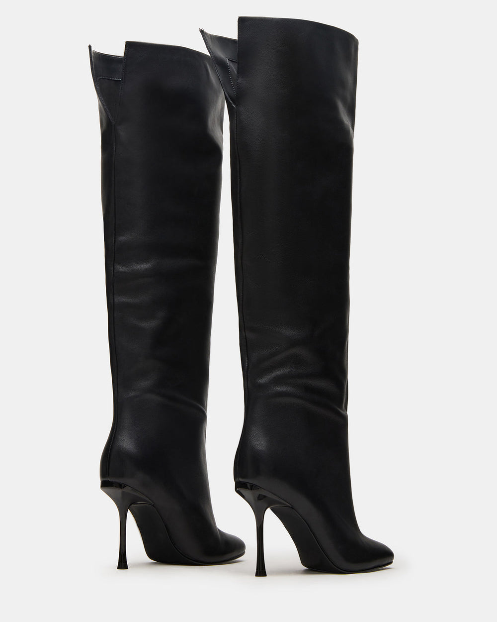 ALLURING Black Leather Over-The-Knee Square-Toe Heeled Women's Boot | Steve Madden US