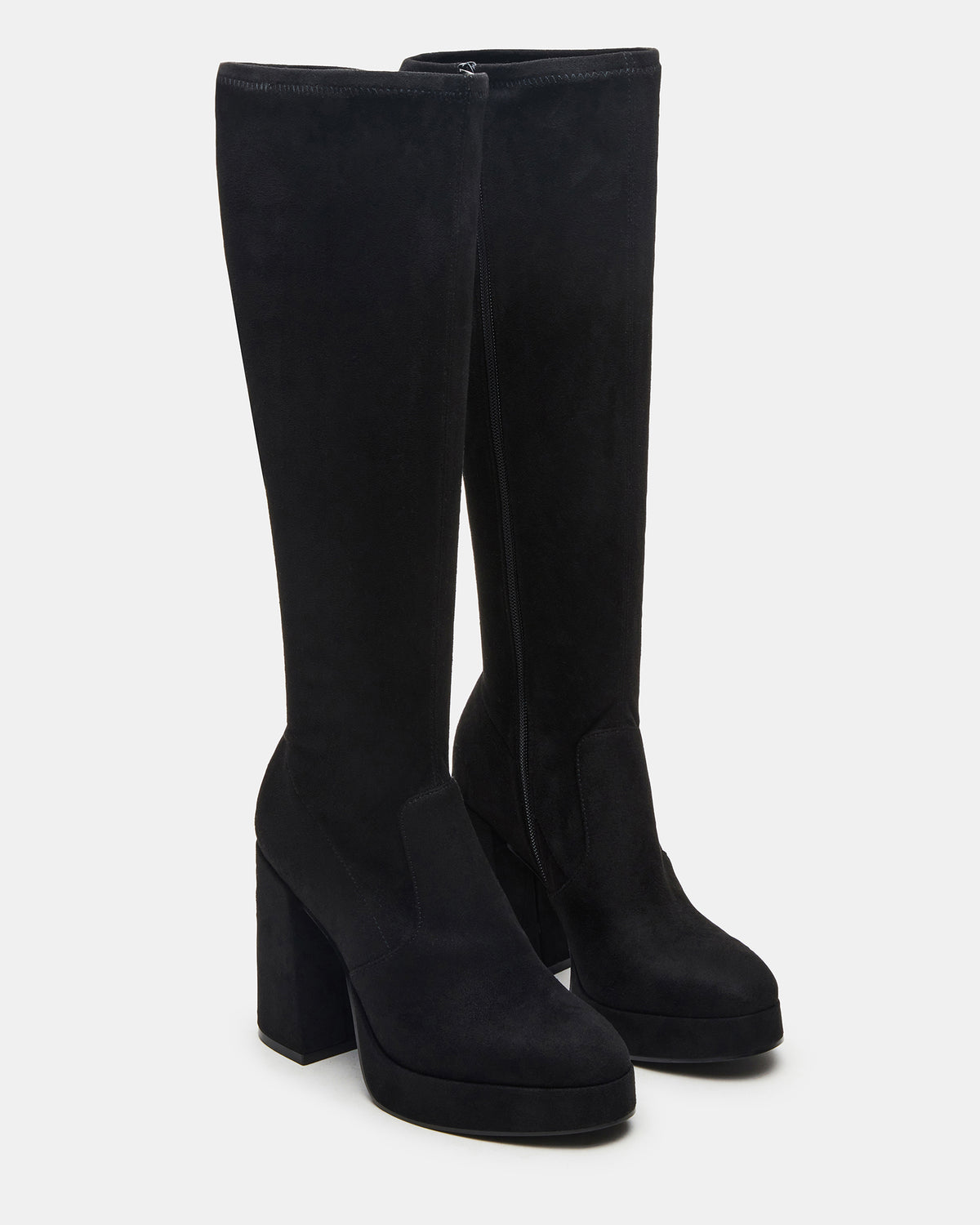 TWAIN Black Wide Calf Knee-High Block Heel Women's Boot | Steve Madden Sale