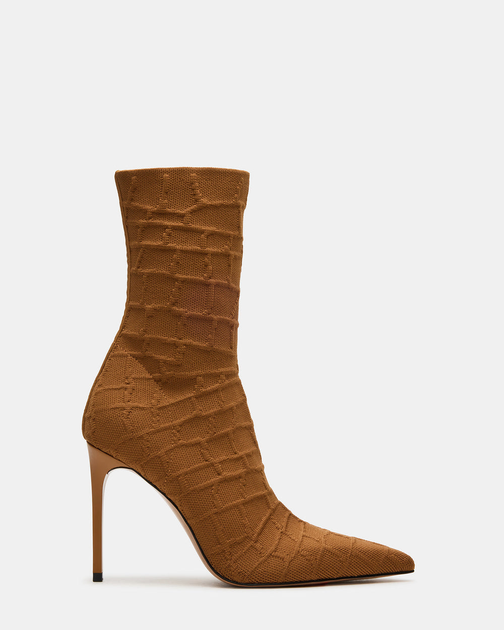 MIDNITE Tan Crocodile Pointed-Toe Stiletto Heel Sock Women's Ankle Boot | Steve Madden US