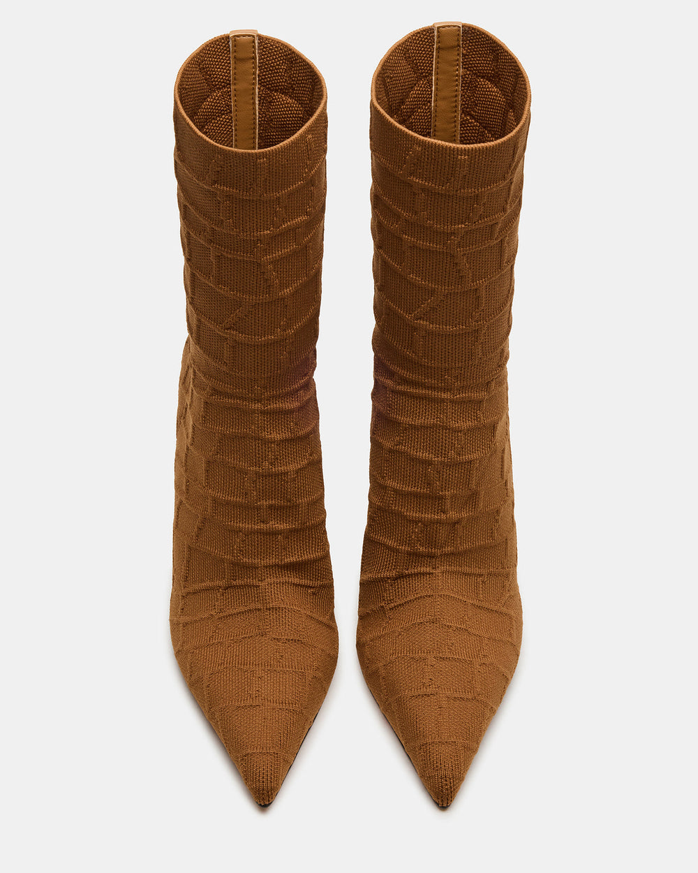 MIDNITE Tan Crocodile Pointed-Toe Stiletto Heel Sock Women's Ankle Boot | Steve Madden US