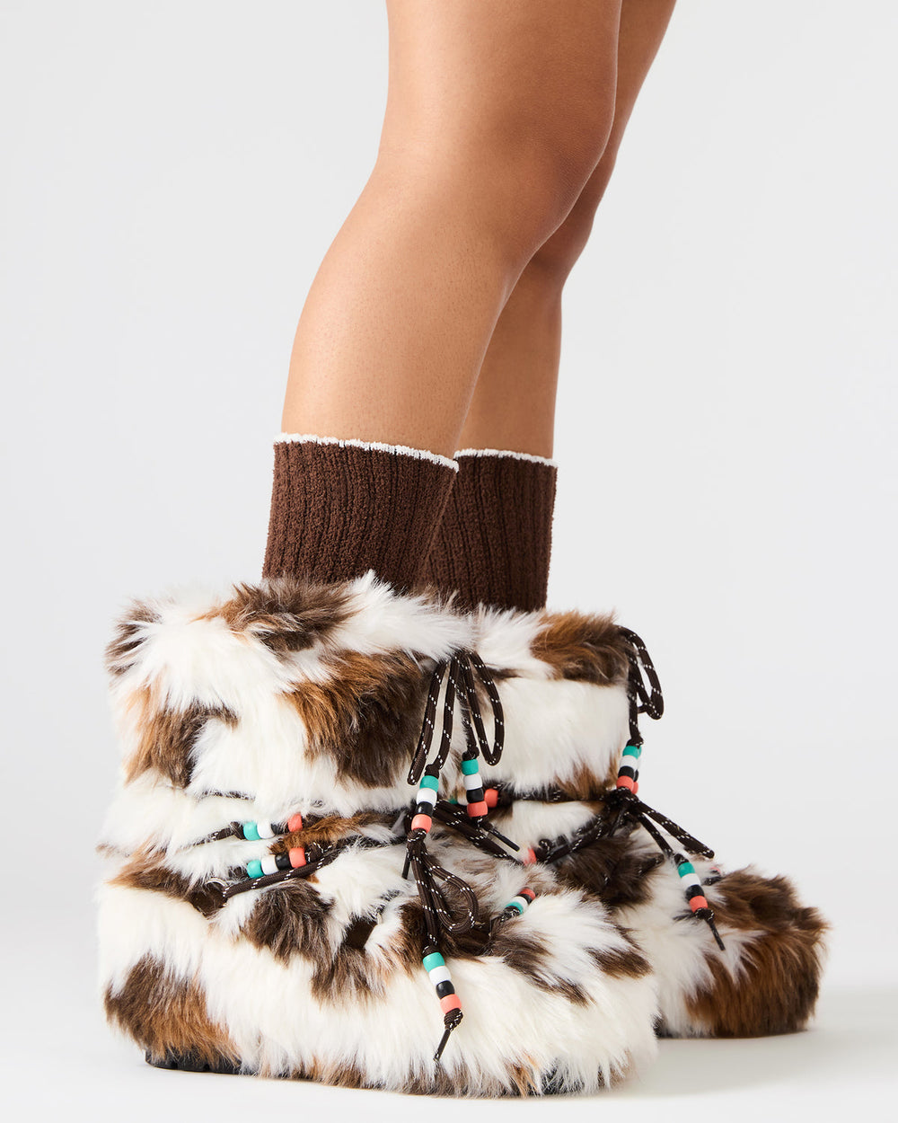 MIRO Brown Multi Faux Fur Chunky Lace-Up Women's Bootie | Steve Madden US