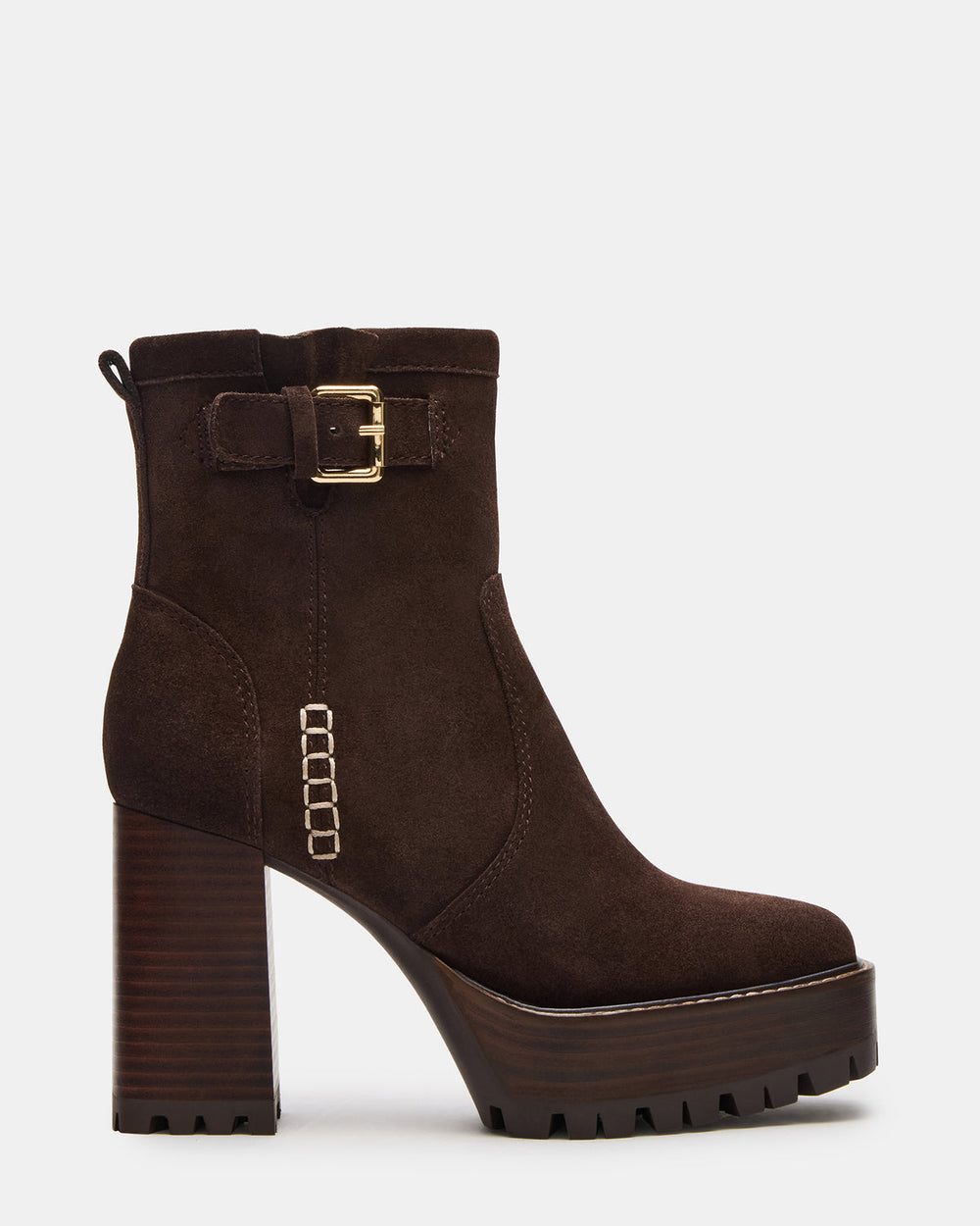 SUMMIT Dark Brown Suede Platform Lug Block Heel Women's Ankle Boot | Steve Madden for Sale