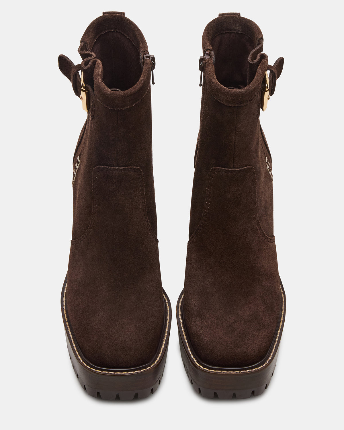 SUMMIT Dark Brown Suede Platform Lug Block Heel Women's Ankle Boot | Steve Madden for Sale