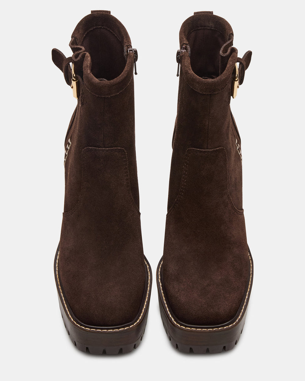 SUMMIT Dark Brown Suede Platform Lug Block Heel Women's Ankle Boot | Steve Madden for Sale