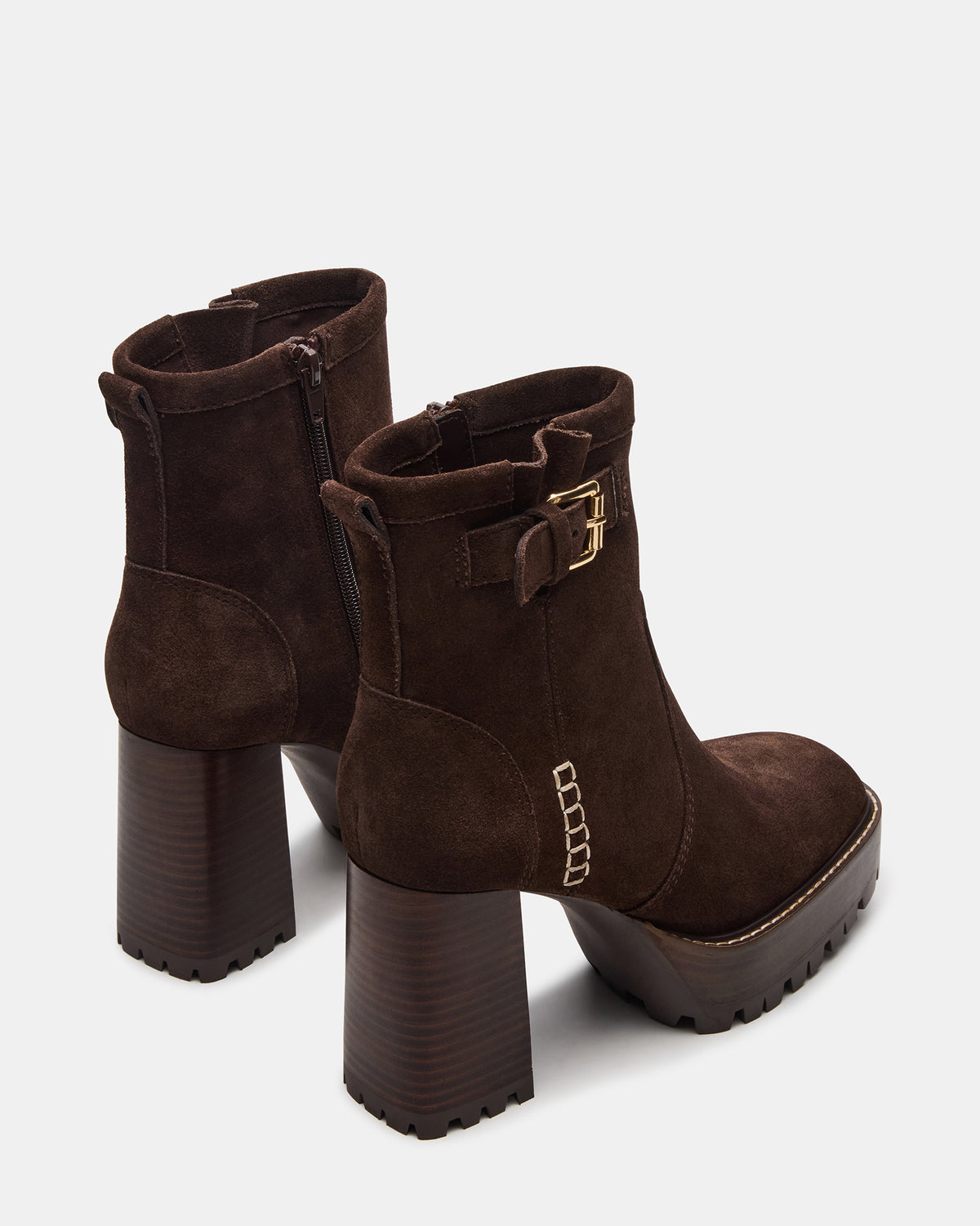 SUMMIT Dark Brown Suede Platform Lug Block Heel Women's Ankle Boot | Steve Madden for Sale