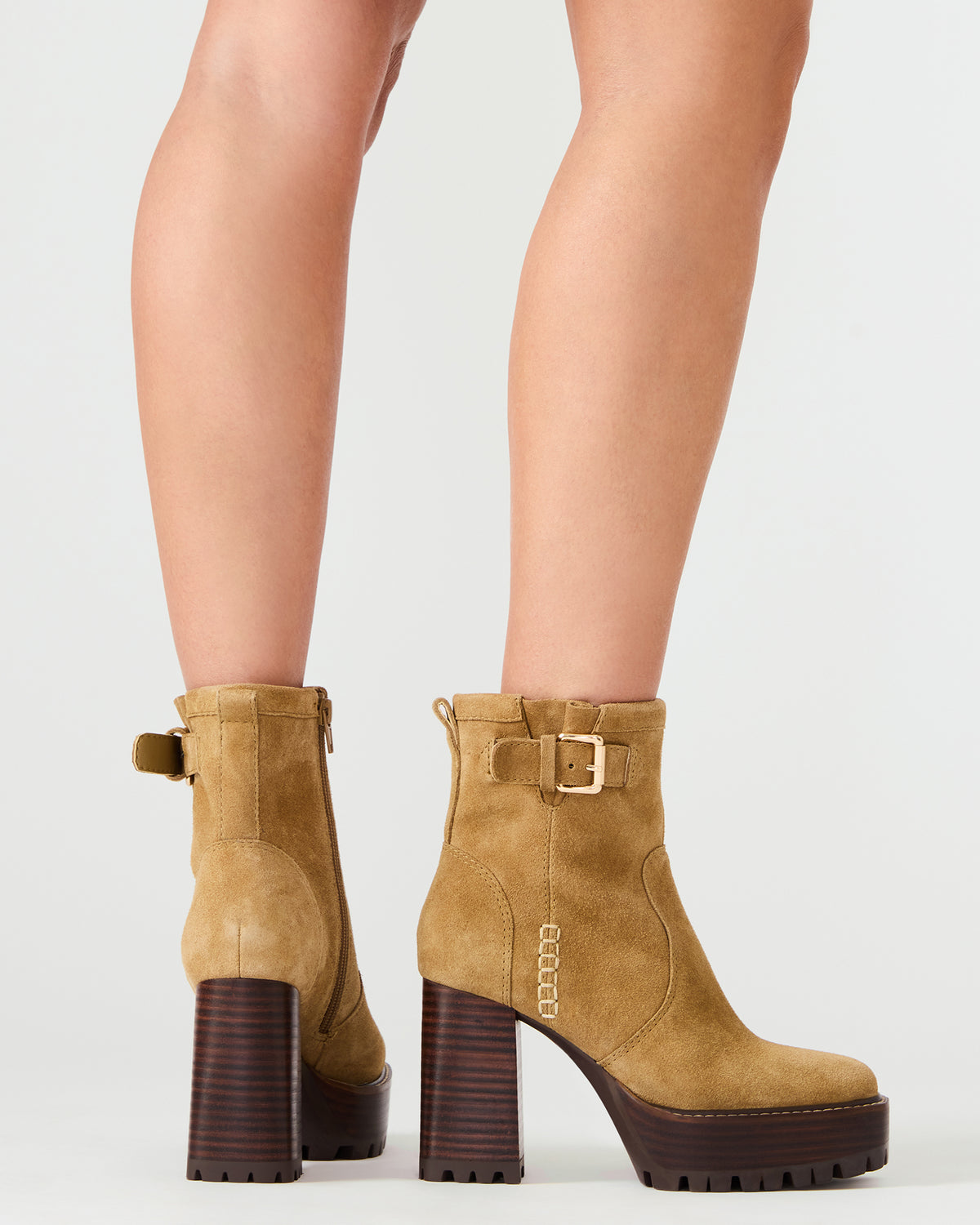 SUMMIT Olive Suede Platform Lug Block Heel Women's Ankle Boot | Steve Madden discount