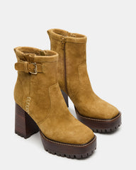 SUMMIT Olive Suede Platform Lug Block Heel Women's Ankle Boot | Steve Madden discount