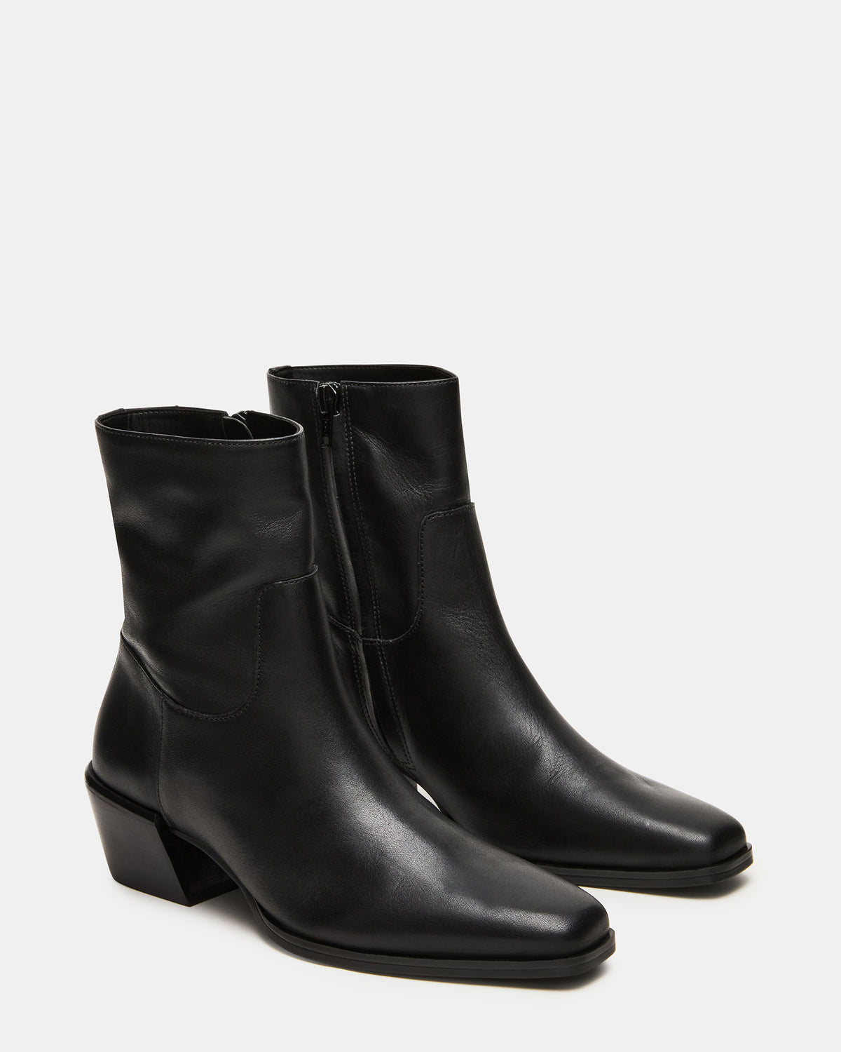 DANEY Black Leather Square-Toe Women's Ankle Boot | Steve Madden on Sale