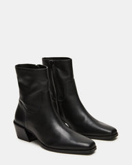 DANEY Black Leather Square-Toe Women's Ankle Boot | Steve Madden on Sale