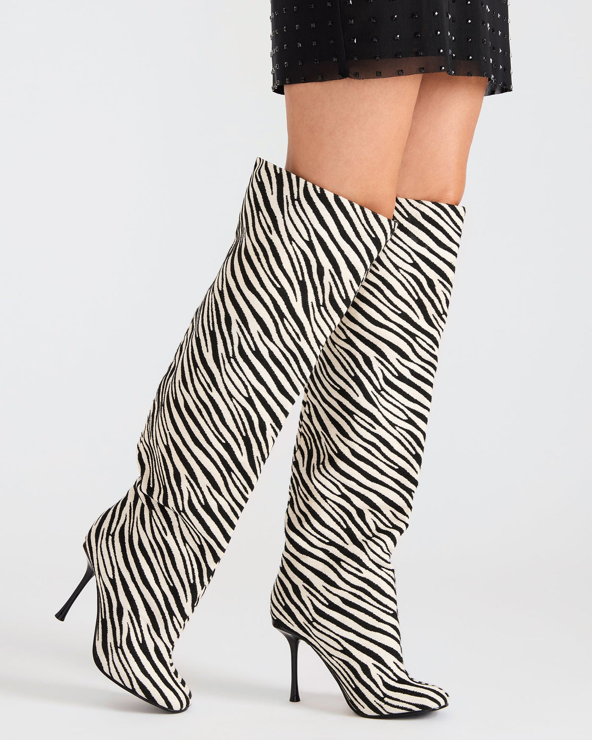 ALLURING Zebra Over-The-Knee Square-Toe Heeled Women's Boot | Steve Madden near me