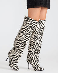 ALLURING Zebra Over-The-Knee Square-Toe Heeled Women's Boot | Steve Madden near me