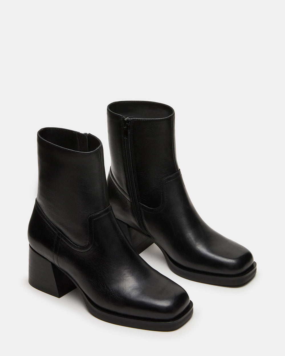 LATCHES Black Leather Square-Toe Block Heel Women's Ankle Boot | Steve Madden online